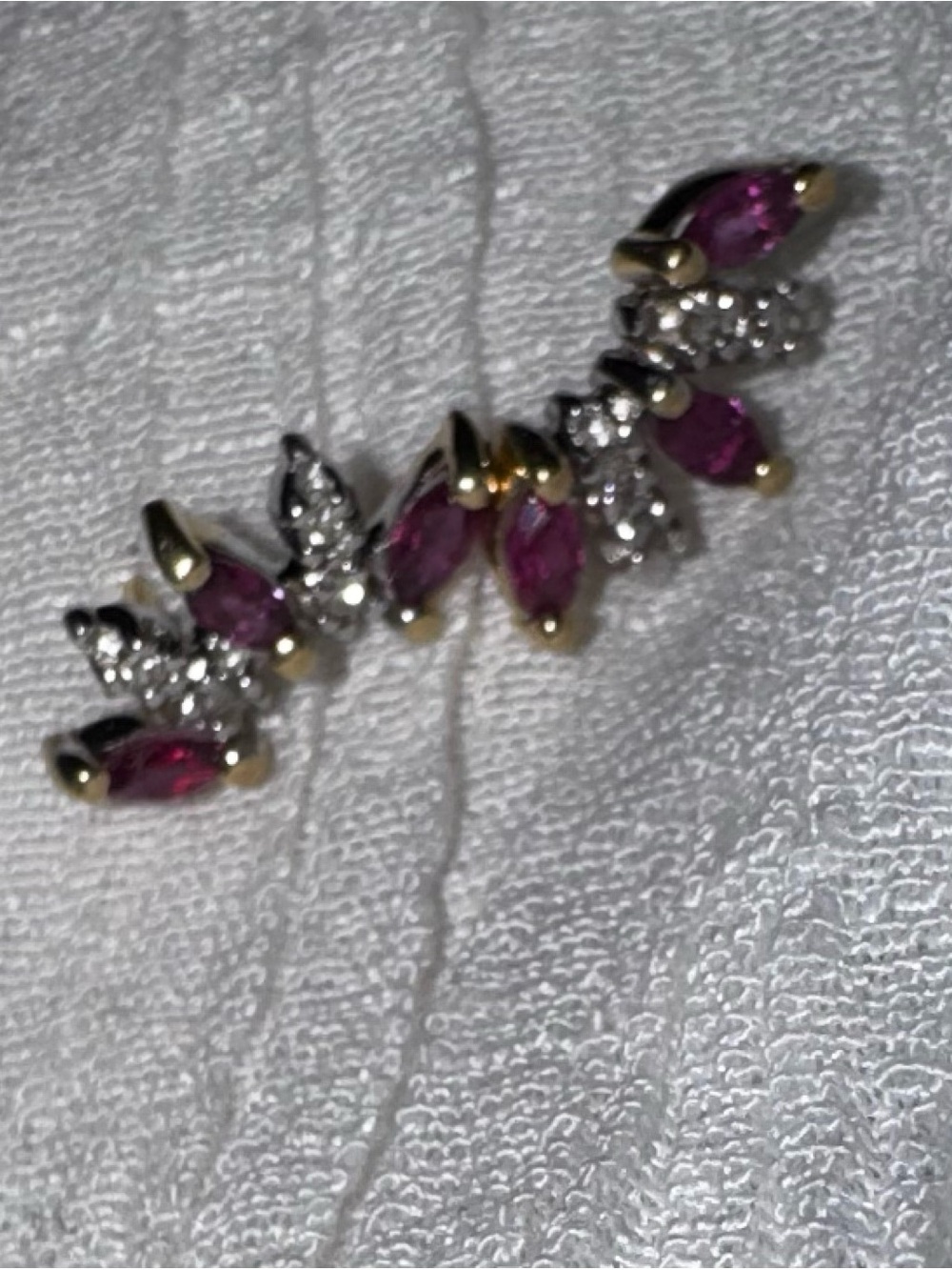 Vintage 14K Gold Marquise Ruby & Diamond Cluster Earring Set Left Right no backs - Picture 3 of 6